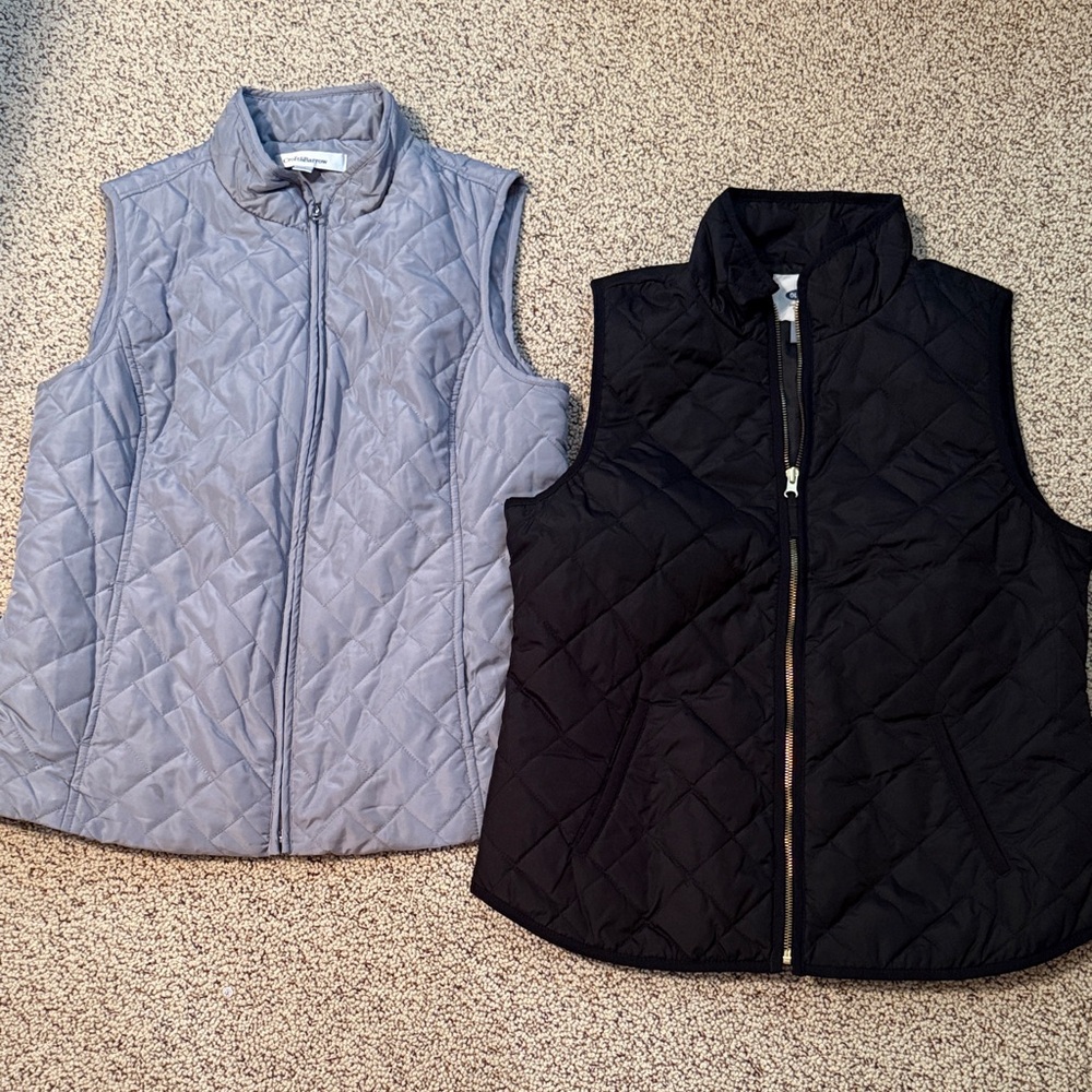 Quilted Sleeveless Vests one in Black and one in Gray.